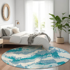 Homeroots 3' Stylish Beige Brown And Ivory Abstract Washable Area Rug For Indoor And Outdoor Spaces 8' Round Polyester 590210