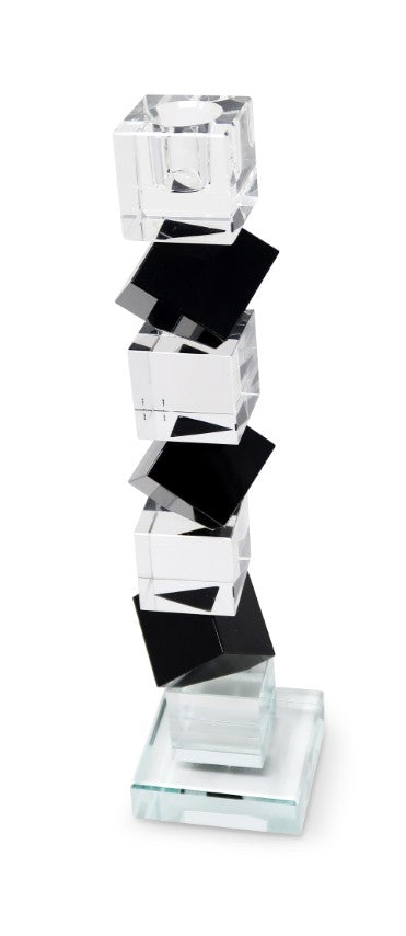 Homeroots 12" Black And Clear Crystal Tabletop Taper Candlestick – Modern Geometric Design For Elegant Decor   590222