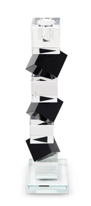 Homeroots 12" Black And Clear Crystal Tabletop Taper Candlestick – Modern Geometric Design For Elegant Decor   590222