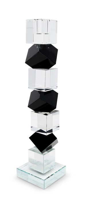 Homeroots 12" Black And Clear Crystal Tabletop Taper Candlestick – Modern Geometric Design For Elegant Decor   590222