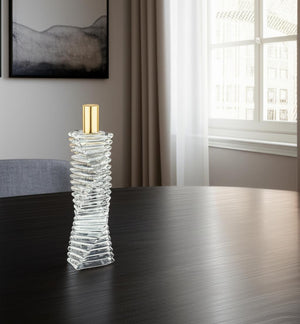 Homeroots 12" Elegant Clear And Gold Twisted Crystal Taper Candlestick For Stunning Home Decor Accents   590223