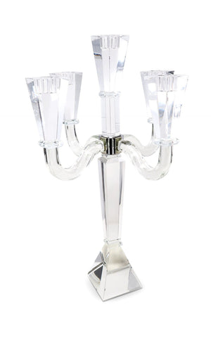 HomeRoots 20" Clear Faceted Crystal Candelabra - Elegant Tabletop Candle Holder for Home Décor & Events 590228
