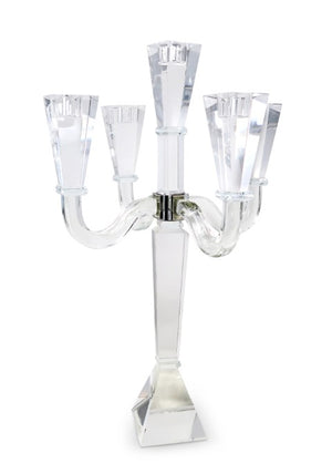 Homeroots 20" Clear Crystal Tabletop Candelabra Candle Holder - Elegant Five-candle Display For Romantic Ambiance   590228