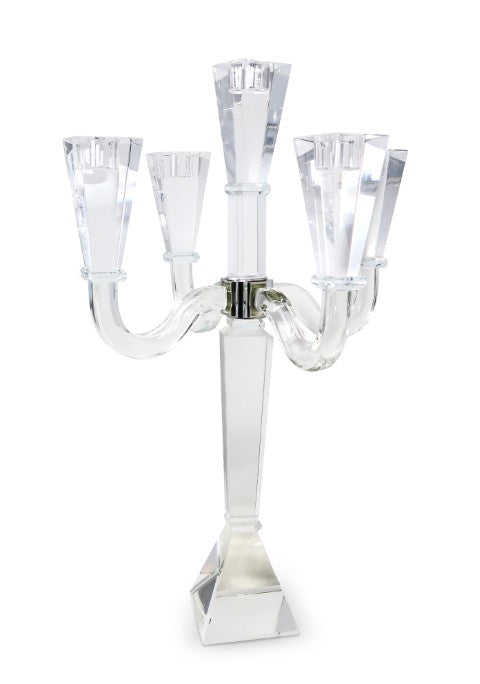 Homeroots 20" Clear Crystal Tabletop Candelabra Candle Holder - Elegant Five-candle Display For Romantic Ambiance   590228