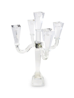 Homeroots 20" Clear Crystal Tabletop Candelabra Candle Holder - Elegant Five-candle Display For Romantic Ambiance   590228