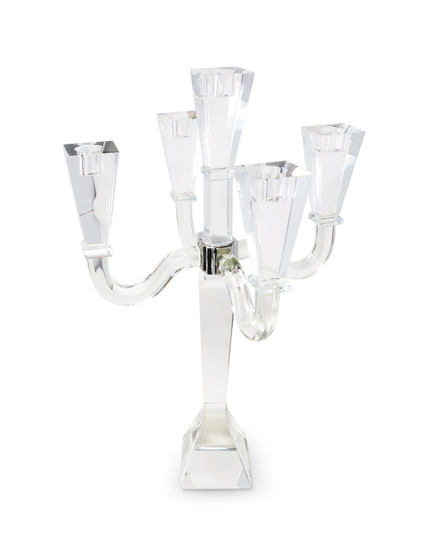 Homeroots 20" Clear Crystal Tabletop Candelabra Candle Holder - Elegant Five-candle Display For Romantic Ambiance   590228