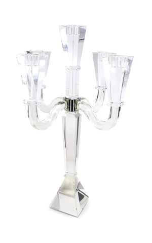 Homeroots 20" Clear Crystal Tabletop Candelabra Candle Holder - Elegant Five-candle Display For Romantic Ambiance   590228