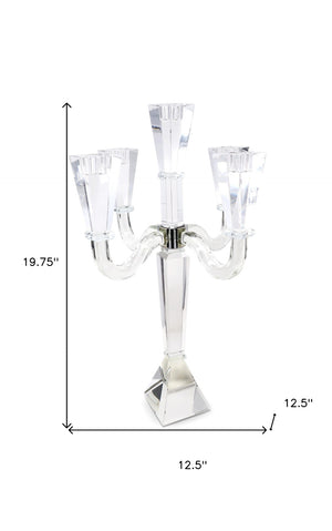 Homeroots 20" Clear Crystal Tabletop Candelabra Candle Holder - Elegant Five-candle Display For Romantic Ambiance   590228