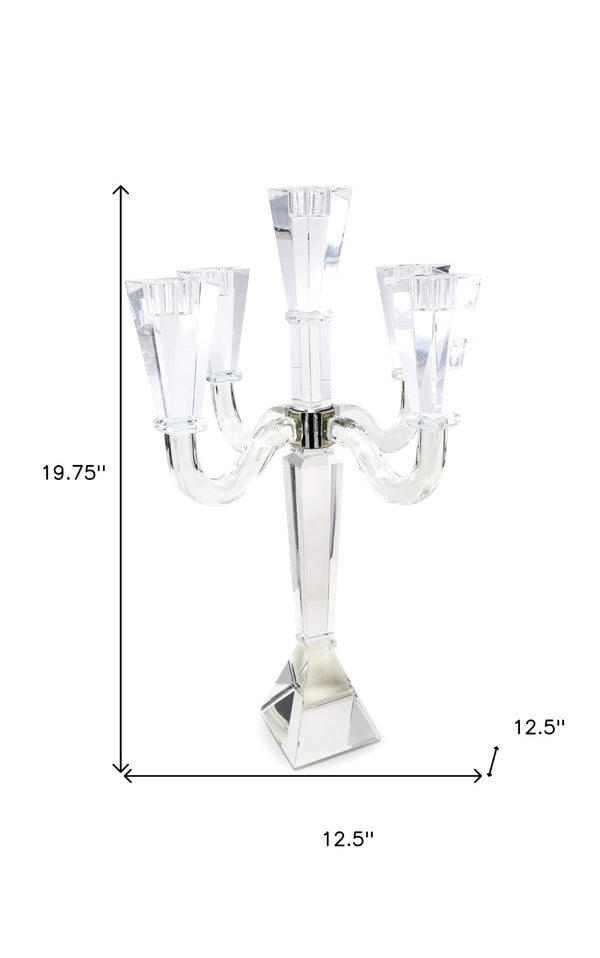 Homeroots 20" Clear Crystal Tabletop Candelabra Candle Holder - Elegant Five-candle Display For Romantic Ambiance   590228