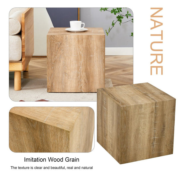 English Elm Elevate Any Room with a Cube Mdf Side Table Featuring Light Wood Grain Texture W1151P187996