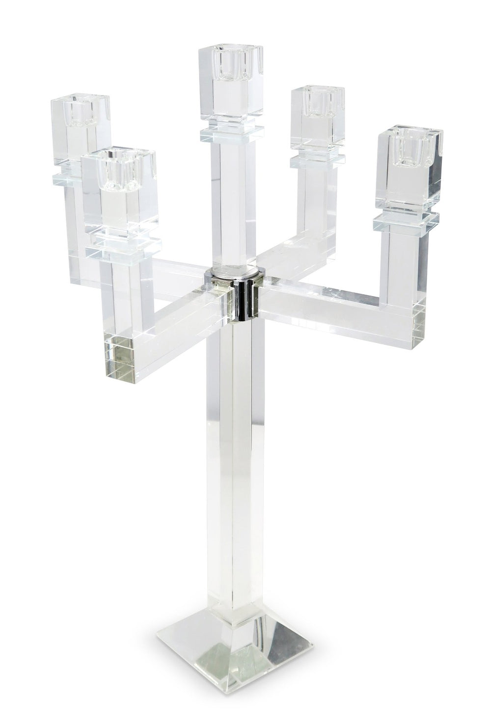 HomeRoots 20" Clear Faceted Crystal Candelabra Candle Holder – Elegant Tabletop Centerpiece for Any Occasion 590229