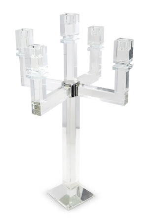 Homeroots 20" Clear Crystal Tabletop Candelabra Candle Holder - Elegant Five-candle Display For Romantic Ambiance   590229