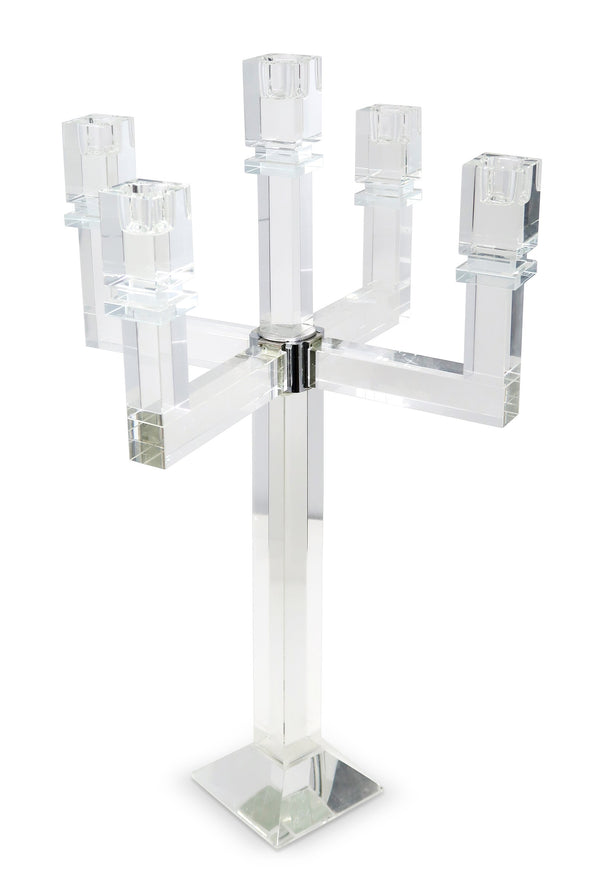 Homeroots 20" Clear Crystal Tabletop Candelabra Candle Holder - Elegant Five-candle Display For Romantic Ambiance   590229