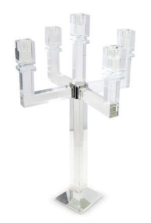 Homeroots 20" Clear Crystal Tabletop Candelabra Candle Holder - Elegant Five-candle Display For Romantic Ambiance   590229