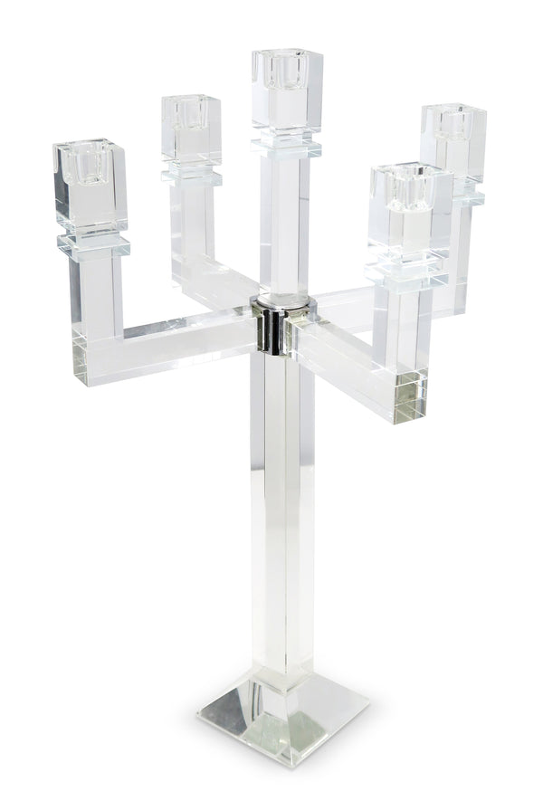 Homeroots 20" Clear Crystal Tabletop Candelabra Candle Holder - Elegant Five-candle Display For Romantic Ambiance   590229