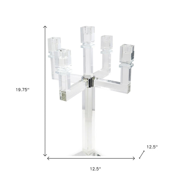 Homeroots 20" Clear Crystal Tabletop Candelabra Candle Holder - Elegant Five-candle Display For Romantic Ambiance   590229