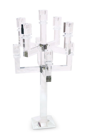 Homeroots 25" Clear Faceted Crystal Candelabra Candle Holder - Elegant 9-candle Centerpiece For Home Decor   590230