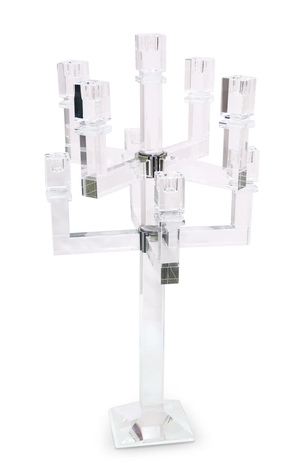 Homeroots 25" Clear Faceted Crystal Candelabra Candle Holder - Elegant 9-candle Centerpiece For Home Decor   590230