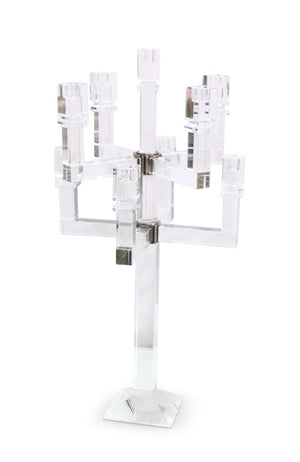 Homeroots 25" Clear Faceted Crystal Candelabra Candle Holder - Elegant 9-candle Centerpiece For Home Decor   590230