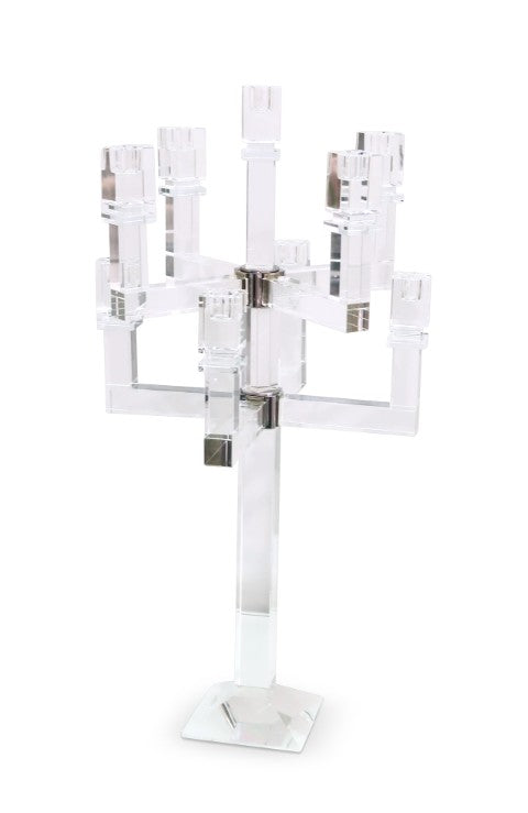 Homeroots 25" Clear Faceted Crystal Candelabra Candle Holder - Elegant 9-candle Centerpiece For Home Decor   590230