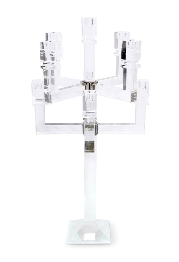 HomeRoots 25" Clear Faceted Crystal Candelabra – Elegant Multi-Arm Candle Holder for Glamorous Home Décor 590230