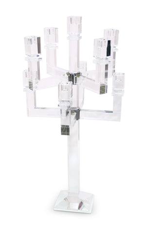 Homeroots 25" Clear Faceted Crystal Candelabra Candle Holder - Elegant 9-candle Centerpiece For Home Decor   590230