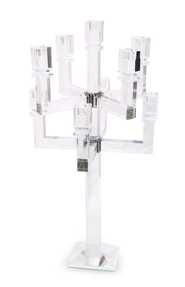 Homeroots 25" Clear Faceted Crystal Candelabra Candle Holder - Elegant 9-candle Centerpiece For Home Decor   590230