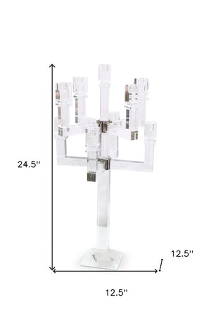 Homeroots 25" Clear Faceted Crystal Candelabra Candle Holder - Elegant 9-candle Centerpiece For Home Decor   590230