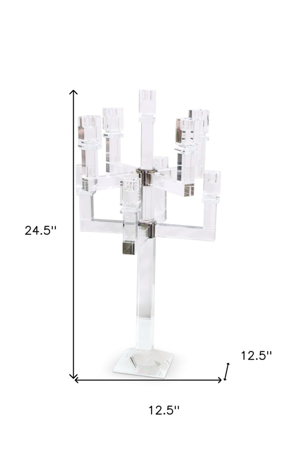 Homeroots 25" Clear Faceted Crystal Candelabra Candle Holder - Elegant 9-candle Centerpiece For Home Decor   590230