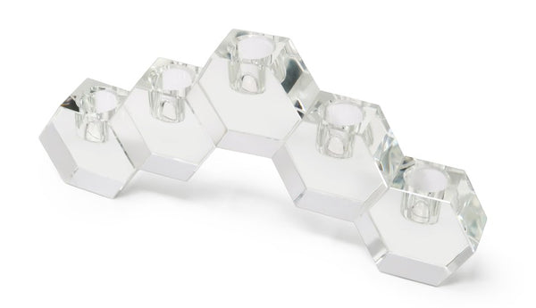 Homeroots 5" Clear Crystal Geometric Tabletop Candelabra - Stylish Centerpiece For Modern Home Decor & Events   590231