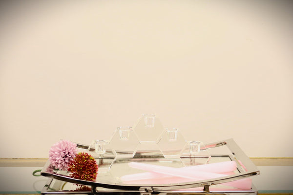 Homeroots 5" Clear Crystal Geometric Tabletop Candelabra - Stylish Centerpiece For Modern Home Decor & Events   590231