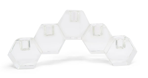 Homeroots 5" Clear Crystal Geometric Tabletop Candelabra - Stylish Centerpiece For Modern Home Decor & Events   590231