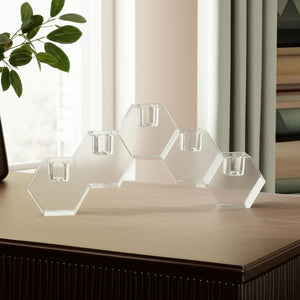 Homeroots 5" Clear Crystal Geometric Tabletop Candelabra - Stylish Centerpiece For Modern Home Decor & Events   590231