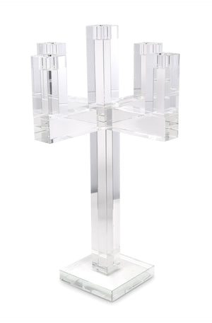 HomeRoots 20" Clear Faceted Crystal Candelabra - Stunning Tabletop Candle Holder for Elegant Home Decor 590232
