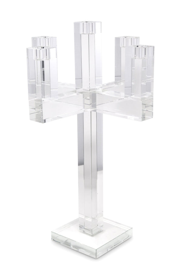 HomeRoots 20" Clear Faceted Crystal Candelabra - Stunning Tabletop Candle Holder for Elegant Home Decor 590232