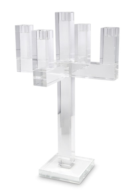 Homeroots 20" Clear Crystal Tabletop Candelabra Candle Holder - Elegant Five-candle Display For Romantic Ambiance   590232