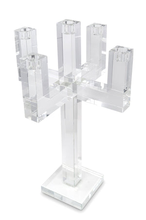 Homeroots 20" Clear Crystal Tabletop Candelabra Candle Holder - Elegant Five-candle Display For Romantic Ambiance   590232