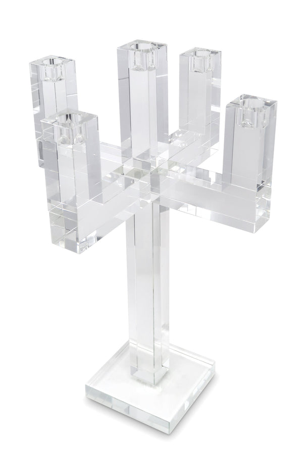 Homeroots 20" Clear Crystal Tabletop Candelabra Candle Holder - Elegant Five-candle Display For Romantic Ambiance   590232