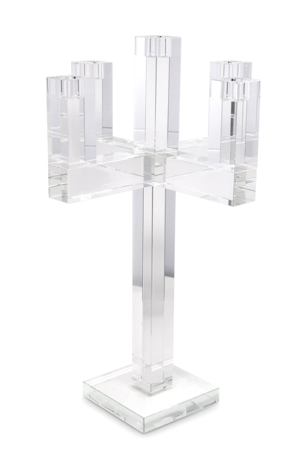 Homeroots 20" Clear Crystal Tabletop Candelabra Candle Holder - Elegant Five-candle Display For Romantic Ambiance   590232