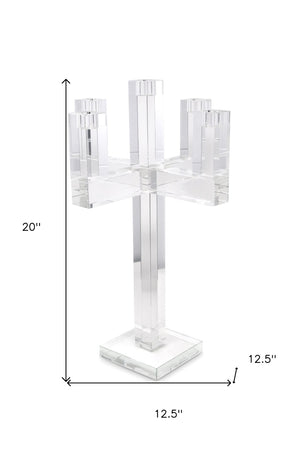 Homeroots 20" Clear Crystal Tabletop Candelabra Candle Holder - Elegant Five-candle Display For Romantic Ambiance   590232