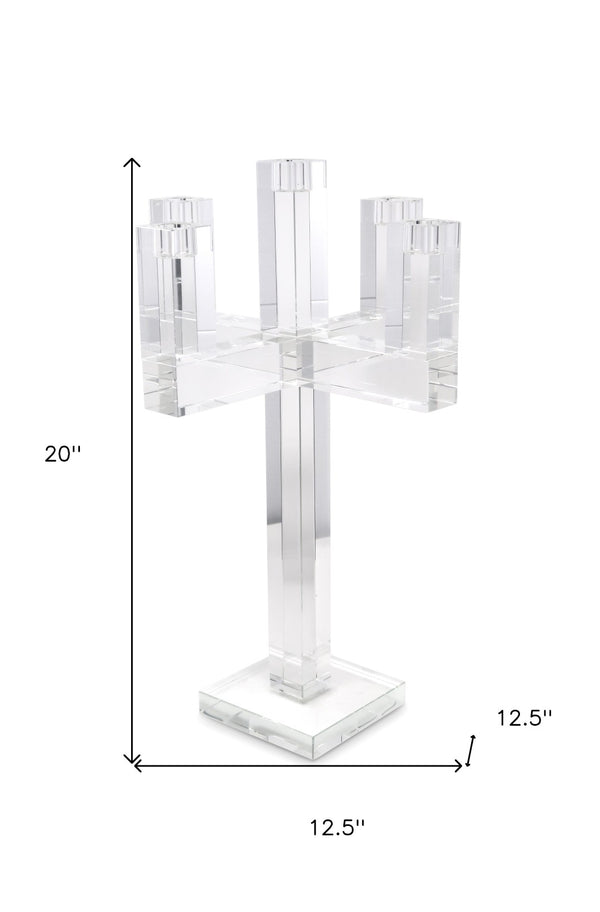 Homeroots 20" Clear Crystal Tabletop Candelabra Candle Holder - Elegant Five-candle Display For Romantic Ambiance   590232
