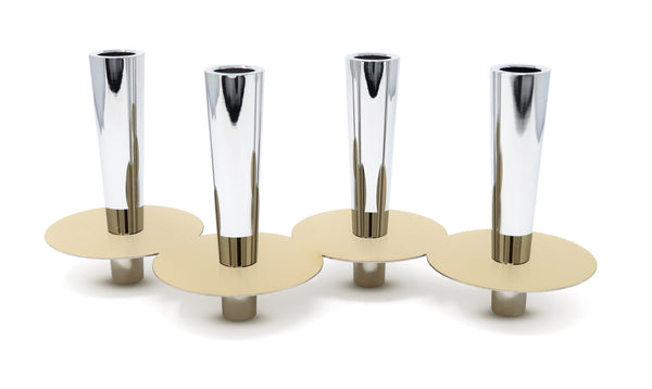 Homeroots 6" Elegant Silver And Gold Stainless Steel Tabletop Candle Holder For Stylish Home Decor   590233