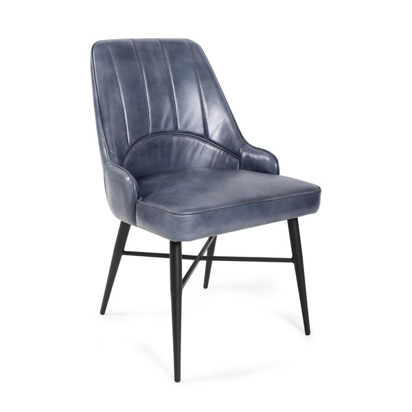 Howard Elliott Melbourne Leather Accent Chair - Luxurious Blue Upholstery, Modern Matte Black Iron Legs, Versatile Design Blue Leather,Iron 59024-howard-elliott