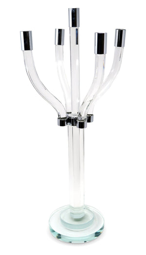 HomeRoots 20" Crystal Candelabra Candle Holder with Silver Accents – Stunning Tabletop Centerpiece for Any Occasion 590247
