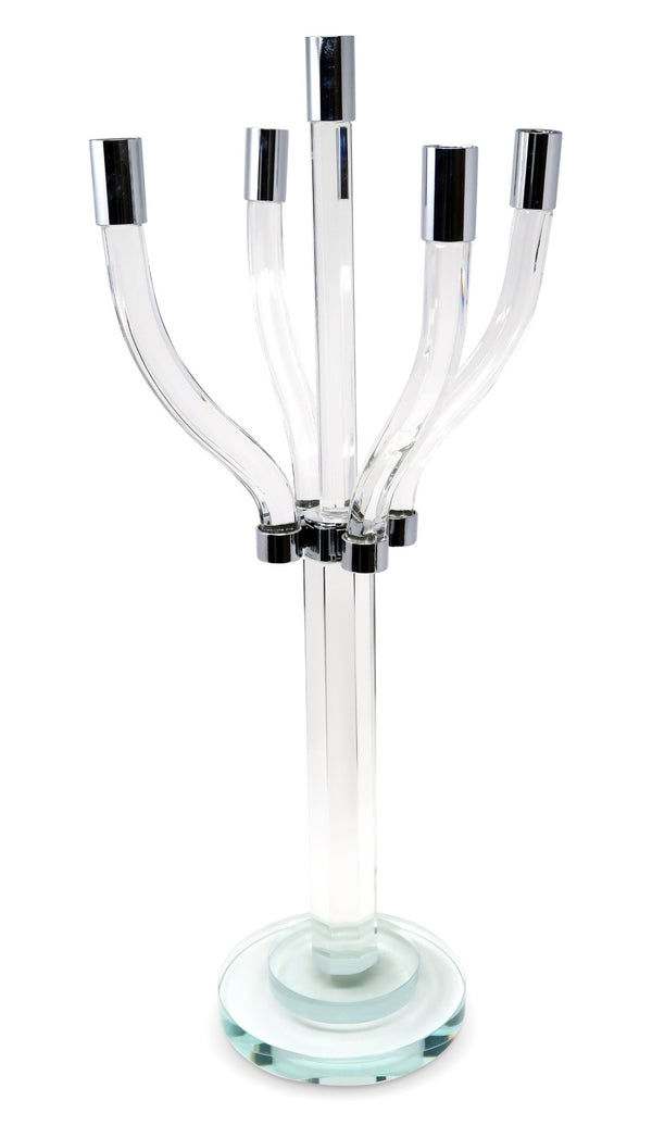 HomeRoots 20" Crystal Candelabra Candle Holder with Silver Accents – Stunning Tabletop Centerpiece for Any Occasion 590247