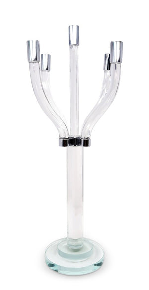 Homeroots 20" Clear And Silver Crystal Tabletop Candelabra - Elegant Centerpiece For Modern Home Décor   590247