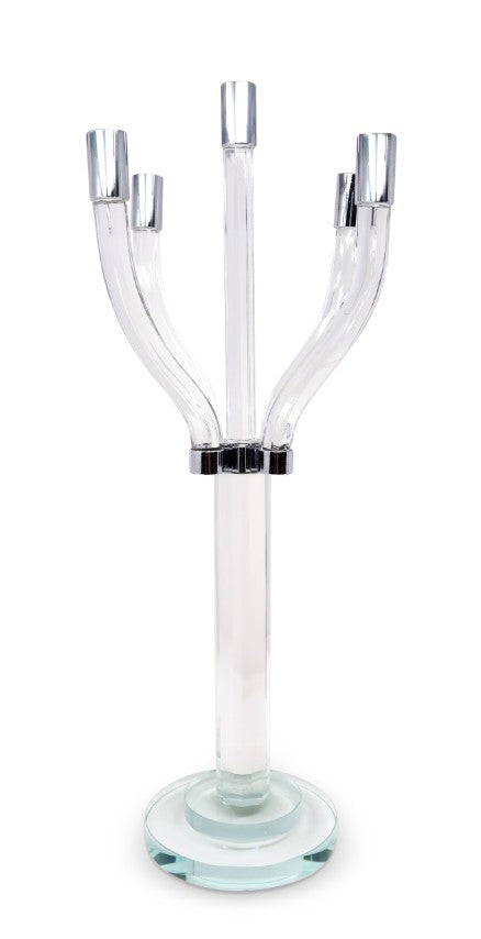 Homeroots 20" Clear And Silver Crystal Tabletop Candelabra - Elegant Centerpiece For Modern Home Décor   590247