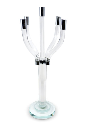 Homeroots 20" Clear And Silver Crystal Tabletop Candelabra - Elegant Centerpiece For Modern Home Décor   590247