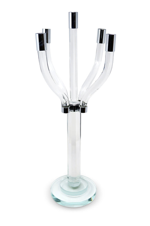 Homeroots 20" Clear And Silver Crystal Tabletop Candelabra - Elegant Centerpiece For Modern Home Décor   590247