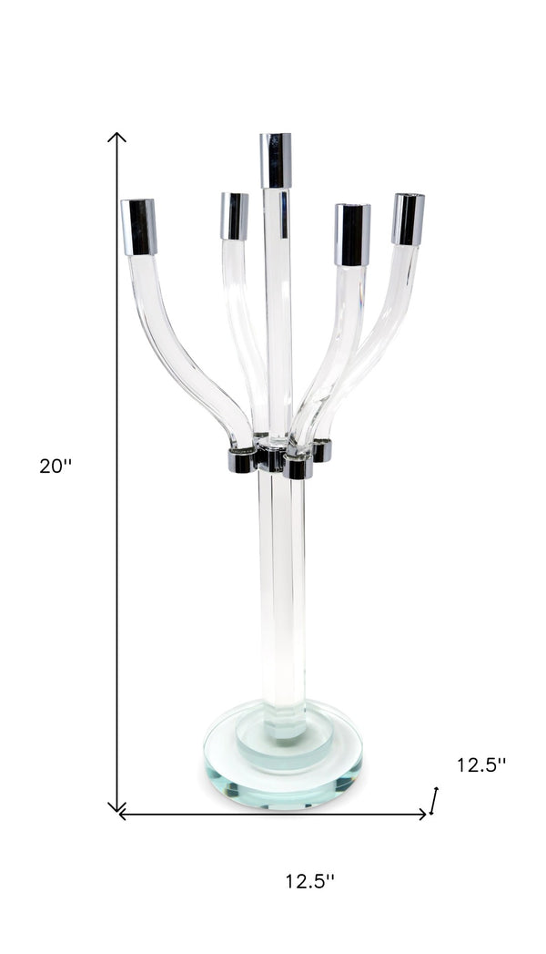 Homeroots 20" Clear And Silver Crystal Tabletop Candelabra - Elegant Centerpiece For Modern Home Décor   590247
